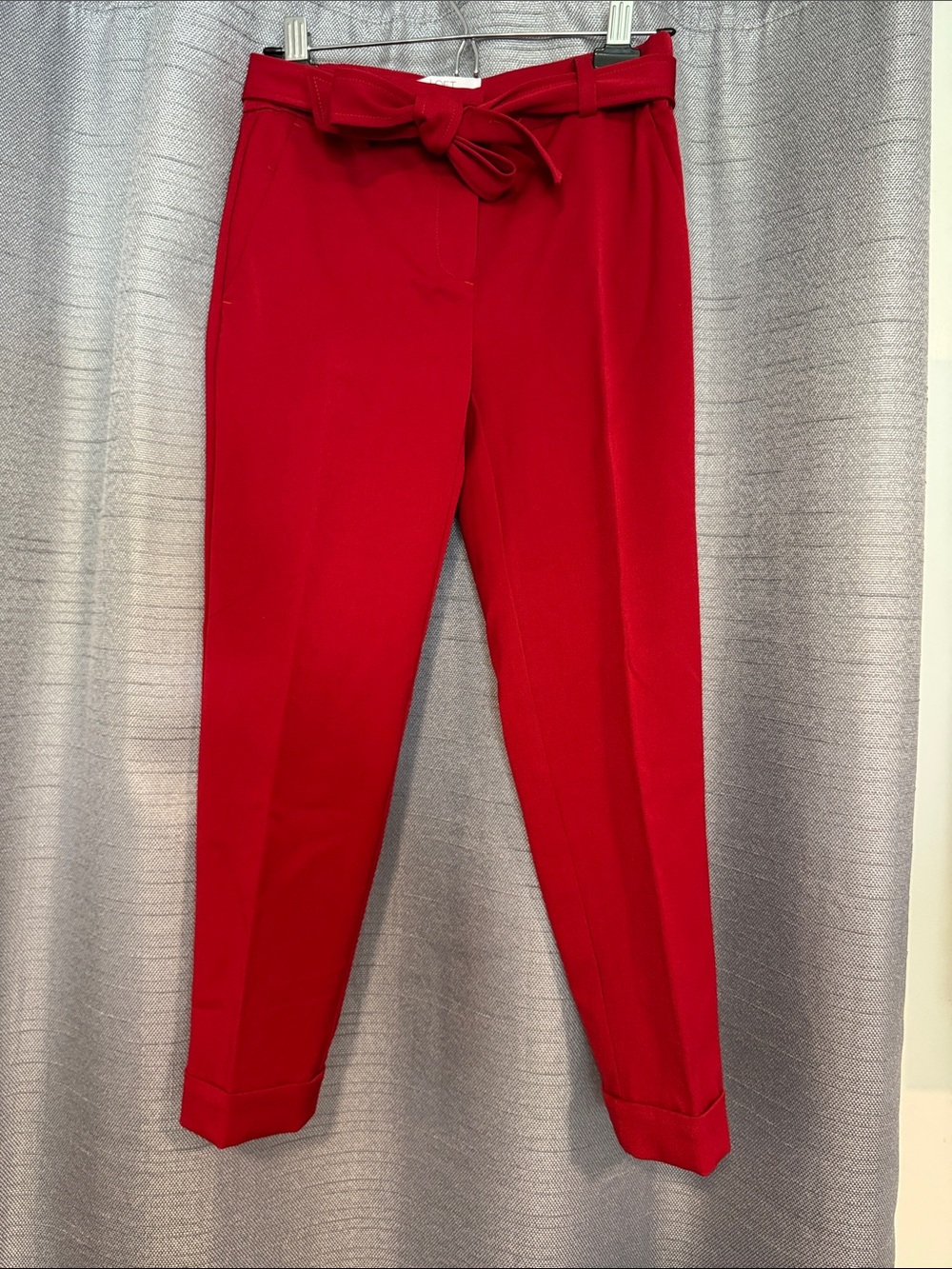 LOFT Red Paperbag Waist Straight-Leg Pants with Tie